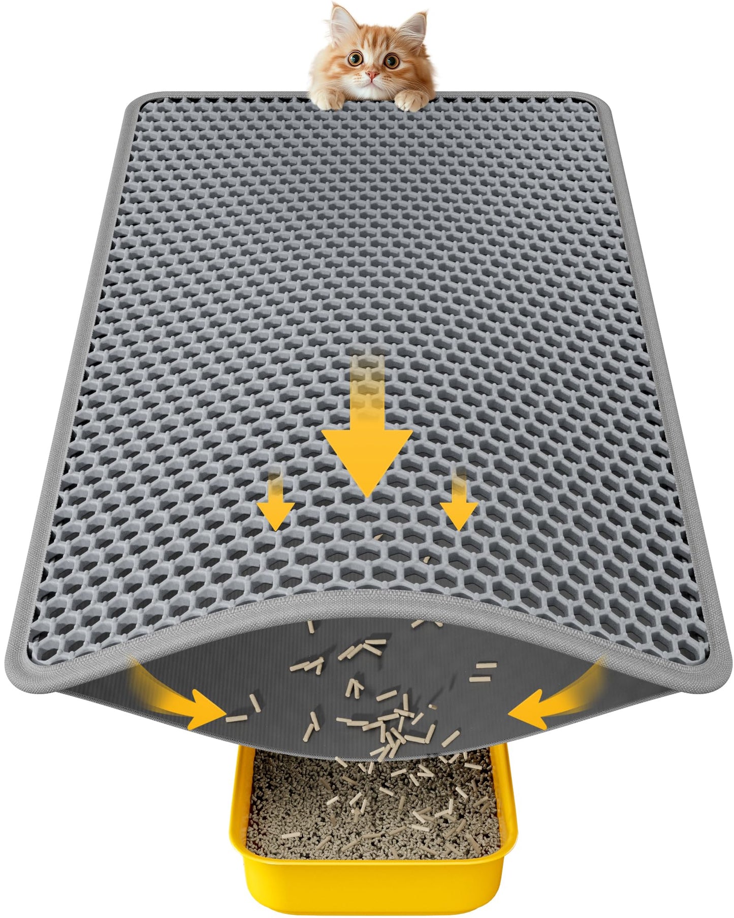 Cat Litter Mat - 23.2'' x 14.6'' Small Litter Trapping Mat, Easy to Clean Litter Box Mat, Waterproof, Urine-Proof, Non-Slip, Cat Toilet Training Systems Accessories, Grey
