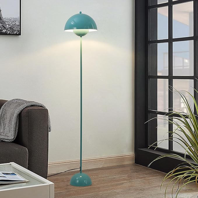 SUNLLOK Flower Pot Floor Lamp for Living Room, Metal Dome Lampshade Standing Floor Lamp with Foot Switch, Modern Reading Floor Light Fixture for Kitchen Island, Bedroom, Restaurant (Blue)