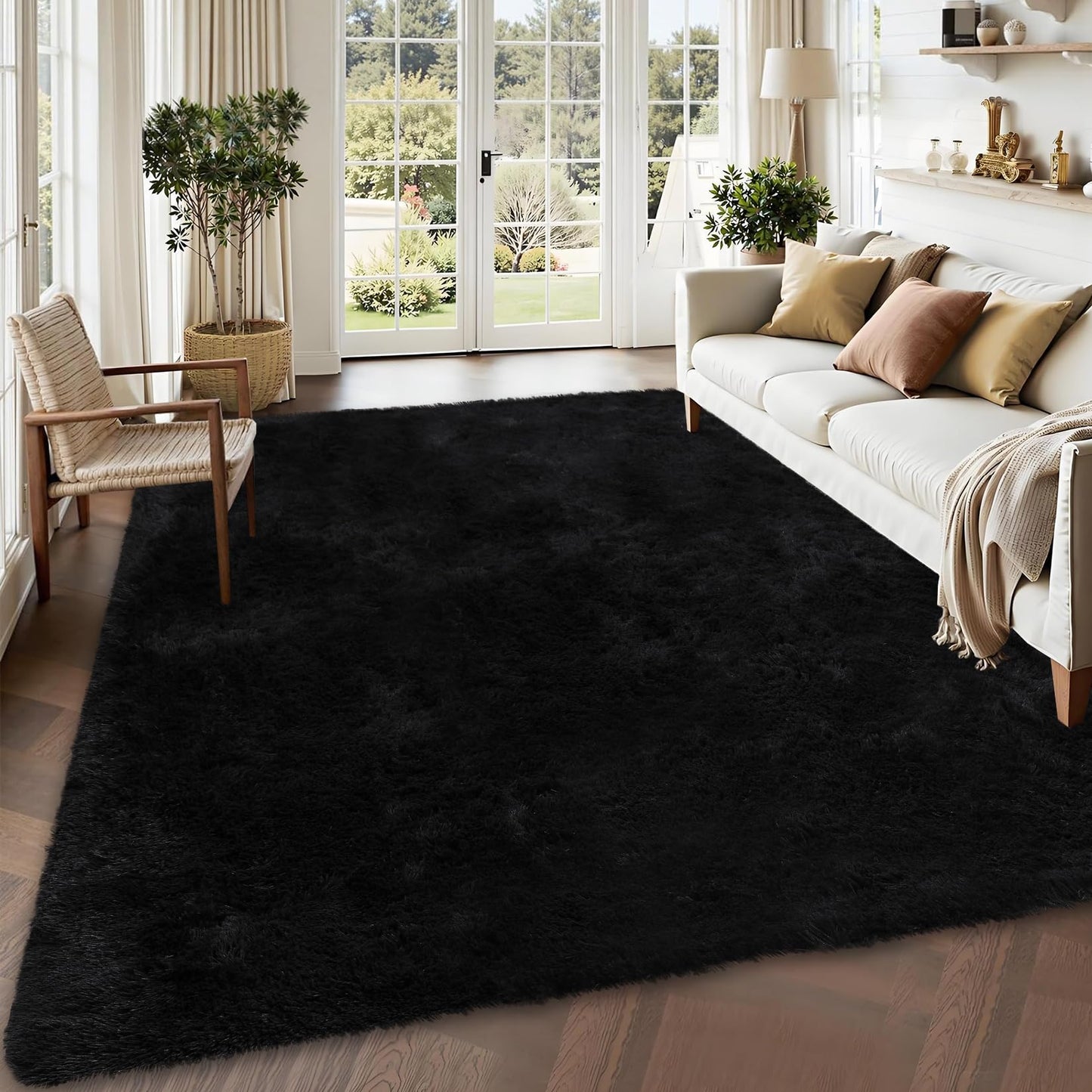 COZYLOOM Luxury Super Soft Fluffy Area Rug 4x6 Plush Fuzzy Rugs Ultra Soft Fluffy Furry Rugs Non Slip Non Shedding Area Rug Indoor Carpet for Nursery Kids Room Bedroom Home Decor,Black