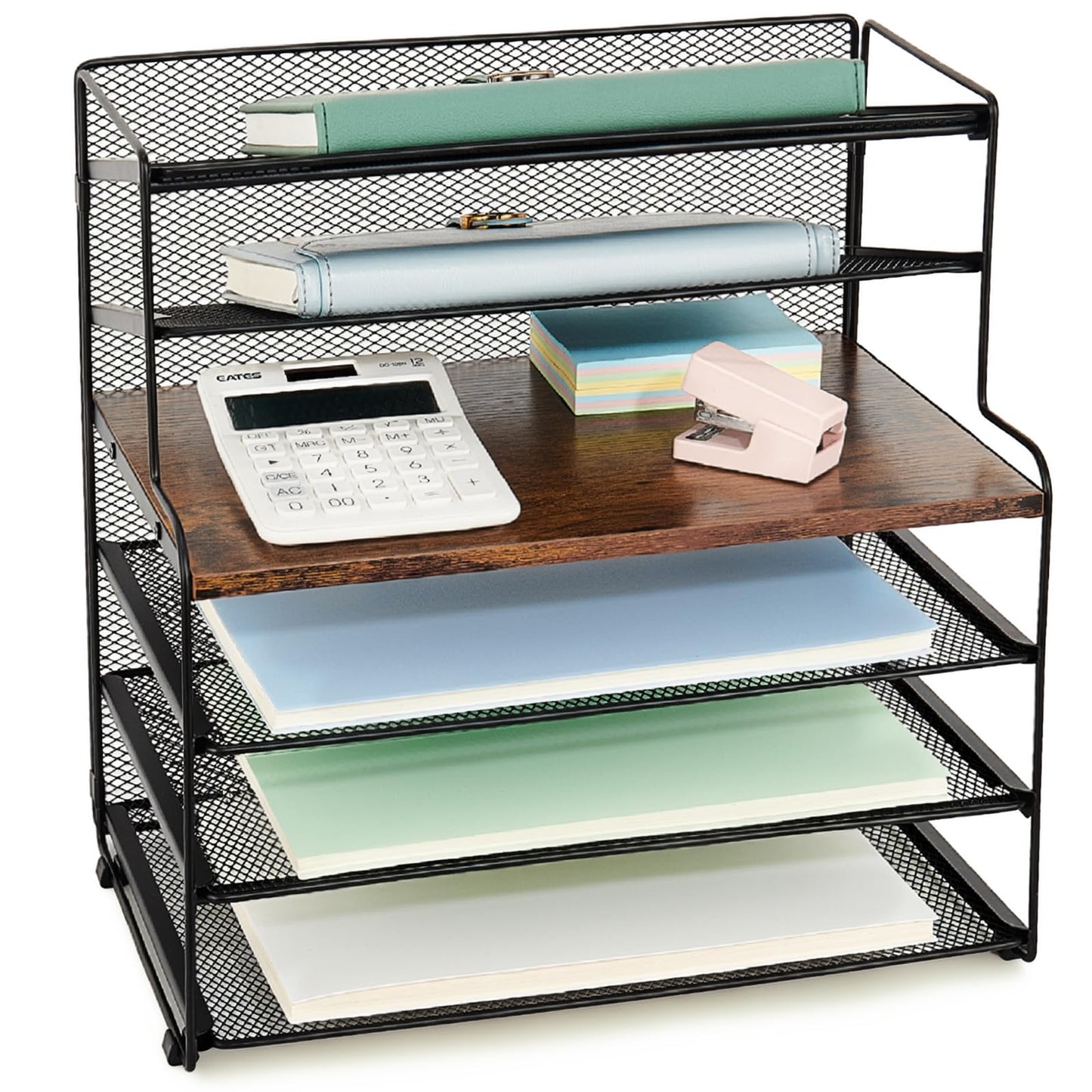 OPNICE 6-Tier Letter Tray Paper Organizer, Desk Organizers and Accessories, Desktop File Organizer, Office Desk Accessories for Office Supplies (Wood Brown)