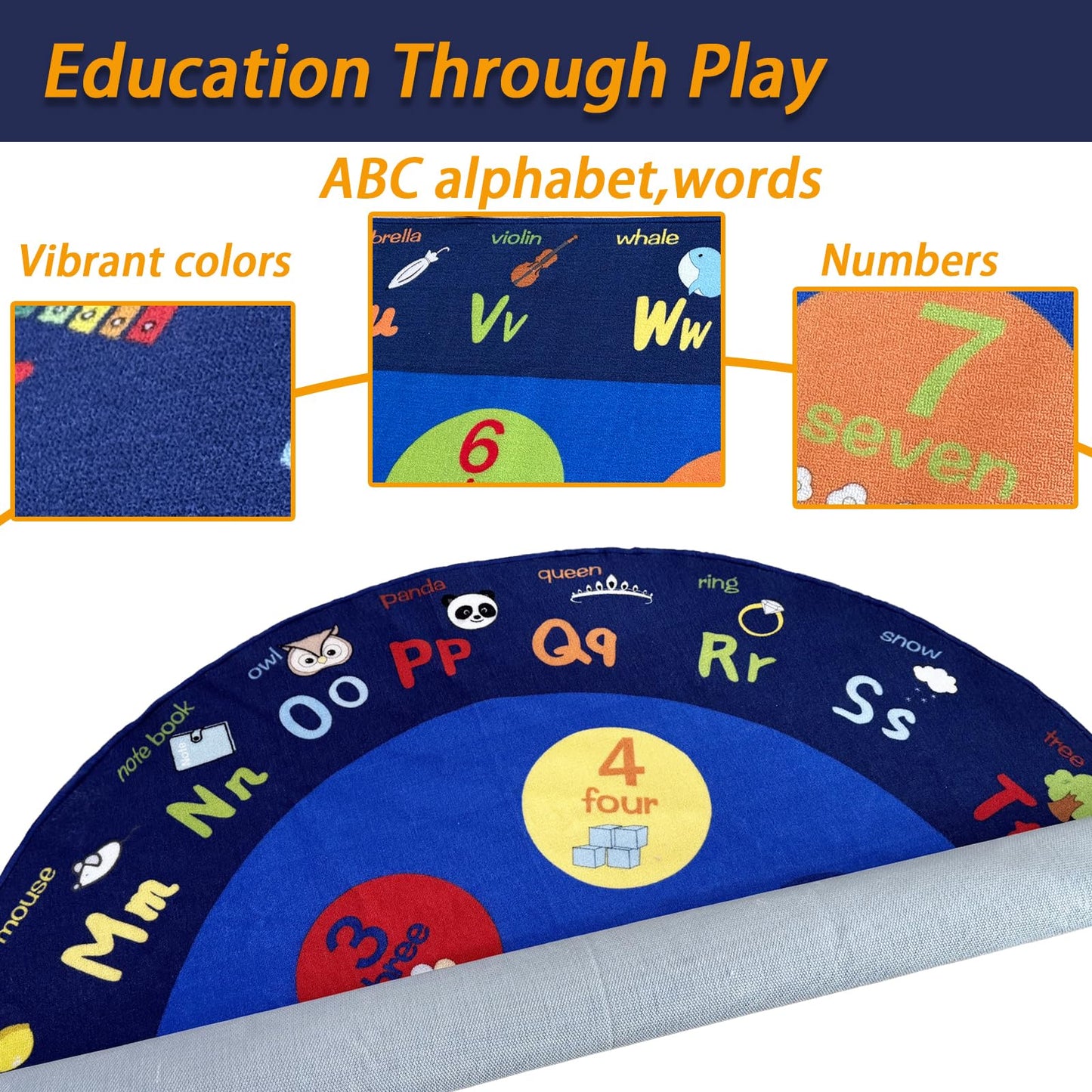 Large Oval Classroom Rug, 6×9Ft ABC Rugs for Kids Playroom, Education Classroom Circle Time Carpet Elementary for Learning Alphabet, Numbers, Words, Area Preschool Playmat for Daycare Kindergarten