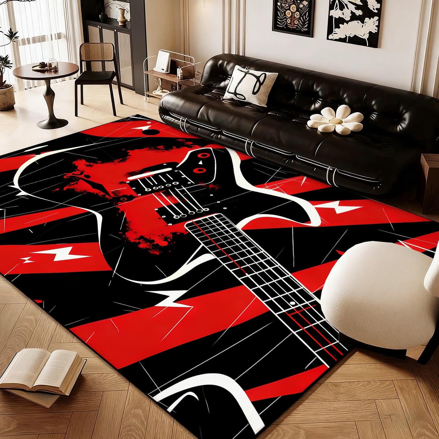 Electric Guitar Area Rug, Guitar Area Rug, Musical Theme Rugs, Faux Cashmere Washable, American Guitars Music Instrument Carpet for Studio, Living Room, Bedroom (5' x 7' (Rectangular))