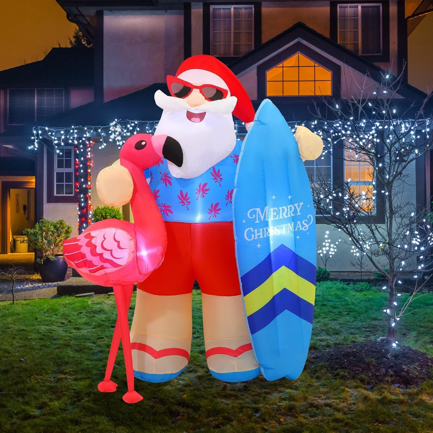 Vivantia Christmas in July Inflatable Summer Christmas Decorations 6.5 Ft Santa Claus Decoration Outdoor with Air Blower LED Lights Blow Up Garden Decor for Summer Christmas Beach Yard Party Supplies