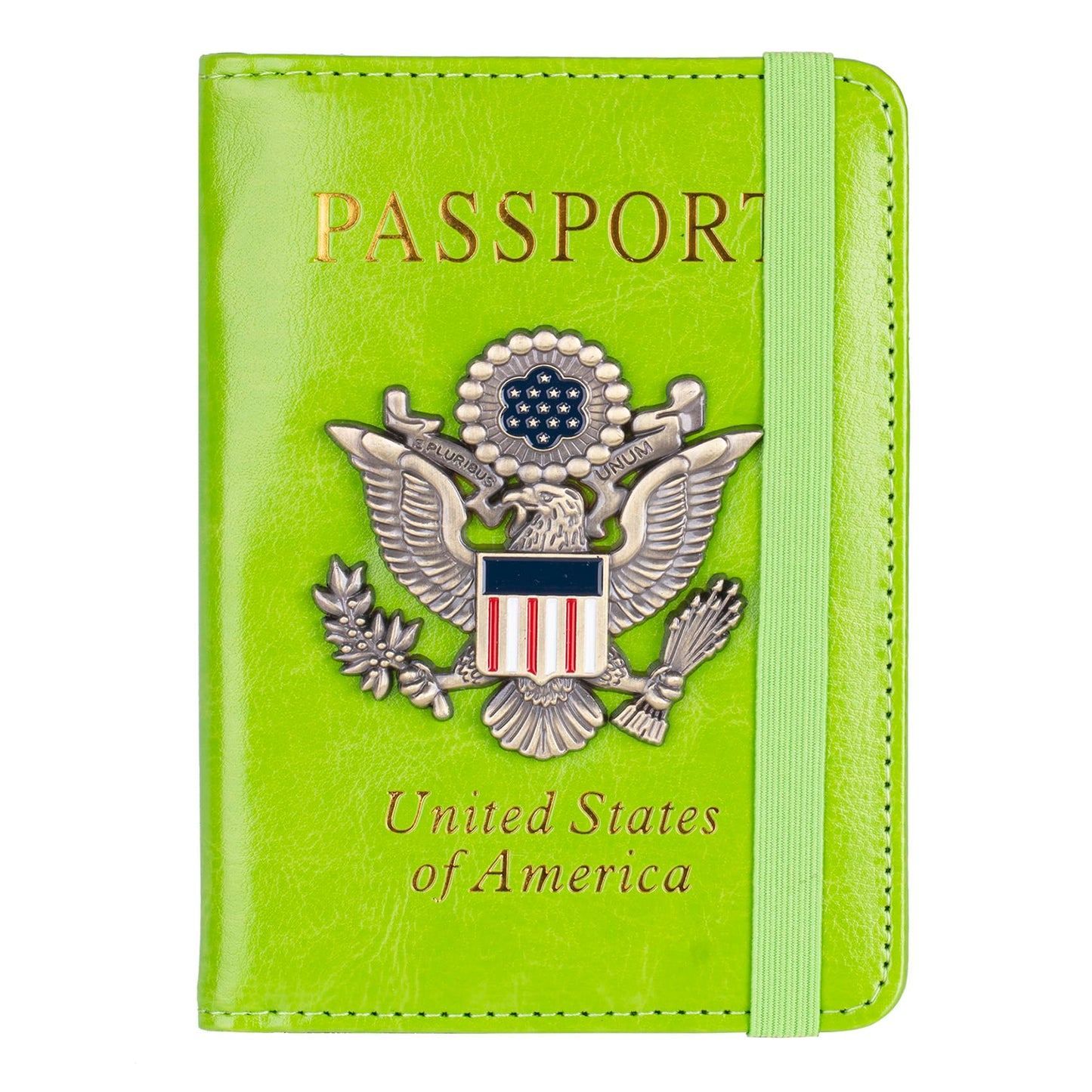 TOURSUIT RFID Blocking Passport Holder for Women Men, Leather Passport Travel Wallet with 3D Metal Badge, Travel Document Holder Cover Accessories (Green)
