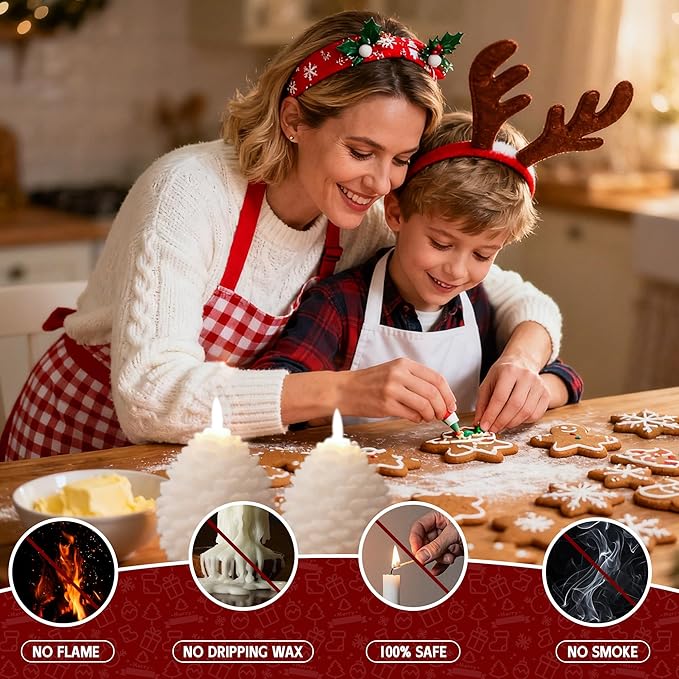 Christmas White Pinecone Candles Flameless with Remote, Real Wax Battery Operated Pine Cone Candle,Flickering LED Candles for Xmas Decoraction Party Holiday Gift, 2 Pack