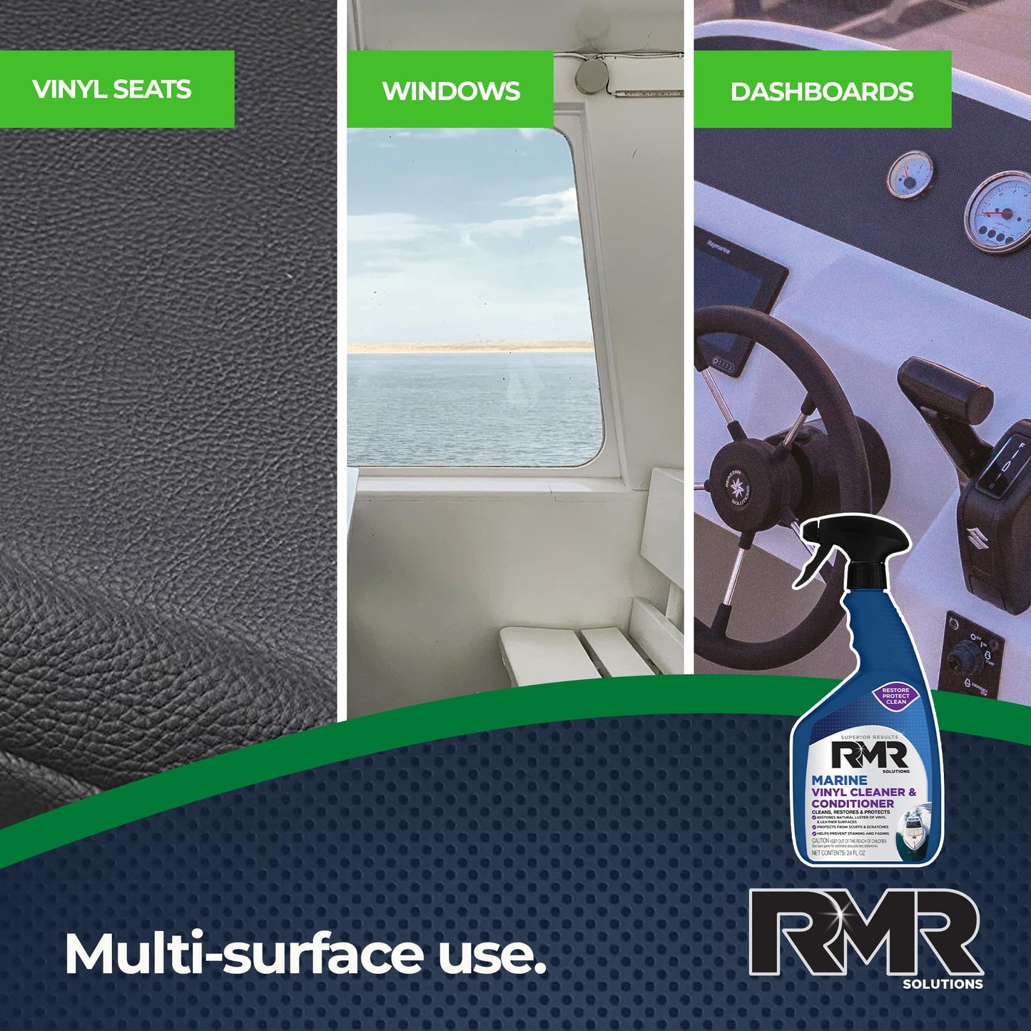 RMR Marine Vinyl Protector, Condition, Clean, & Protect Vinyl, Plastic, & Leather, Multi-Surface Boat, Car, & RV Cleaner & Stain Remover