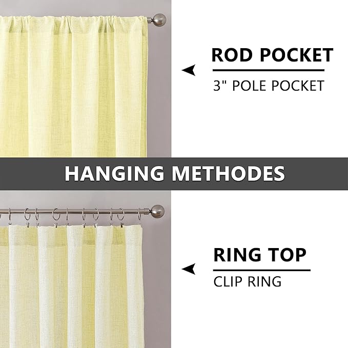 Tollpiz Linen Curtains Bedroom Rod Pocket Semi Sheer Curtain Burlap Light Filtering Thick Linen Drapes for Living Room, 54 x 84 inches Long, Cream Yellow, Set of 2 Panels