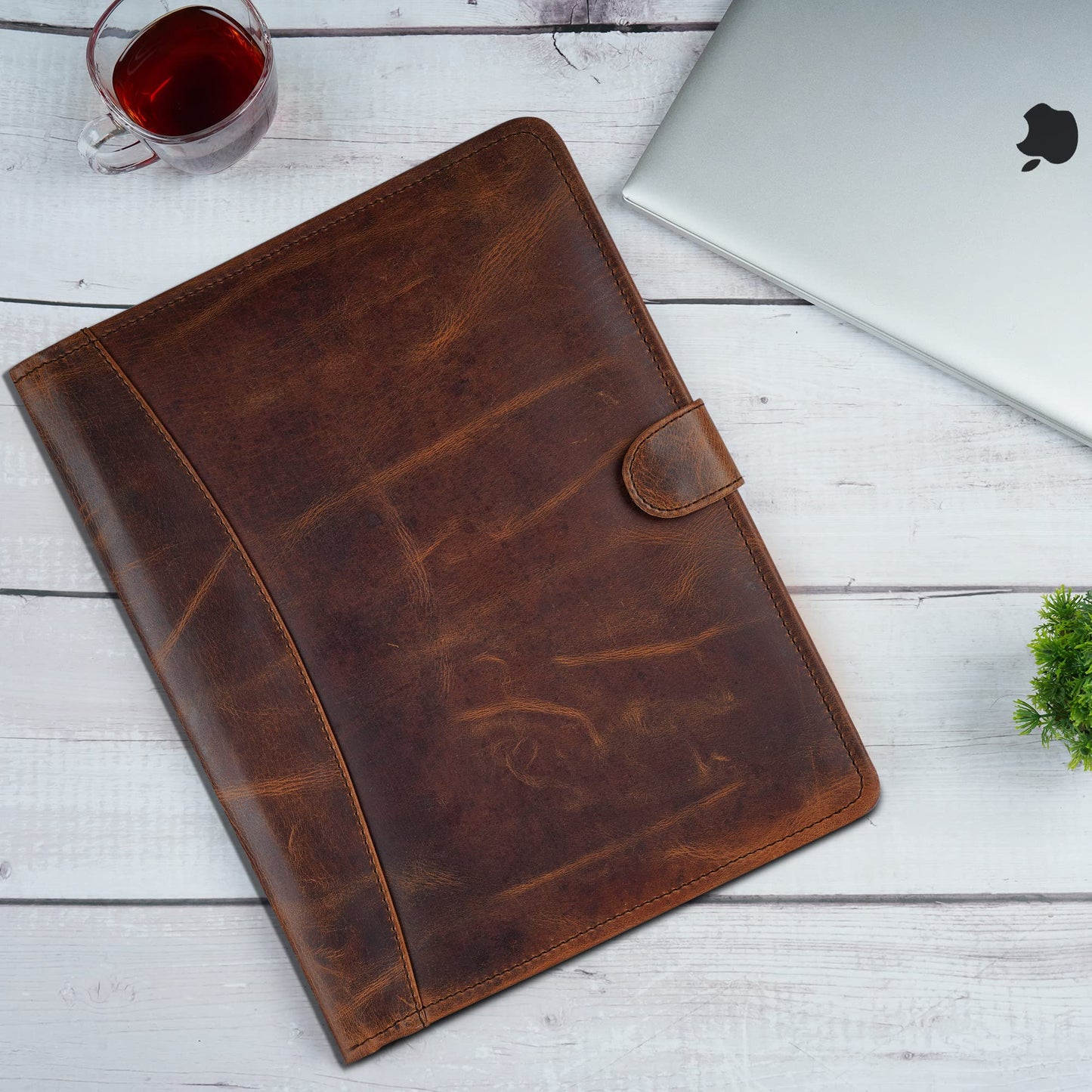 CestAntiQ, Leather Padfolio Legal Pad Portfolio Organizer | Handmade Executive Notebook Binder | Heavy Duty Full Grain Cow Hide Resume Interview Folio for Men Women, Rustic NoteBook Folder (brown)