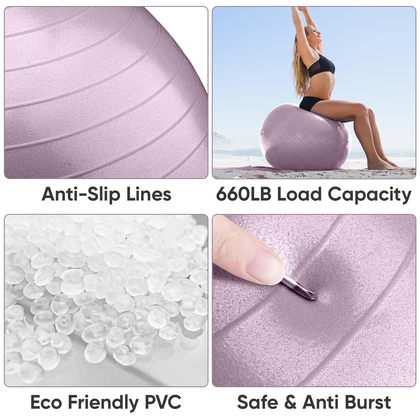 APEXUP Yoga Ball, 660 lbs Anti-Burst Exercise Ball with Pump, 5 Sizes (S (15"~18") 45cm, Mauve)