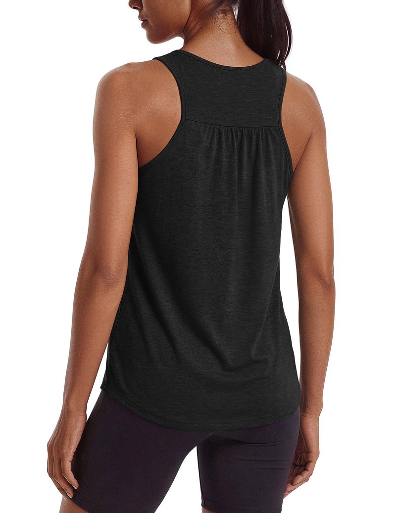 PINSPARK Women's Sleeveless Workout Tops Lightweight Active Yoga Muscle Shirts Racerback Athletic Running Tank Tops,Black XL