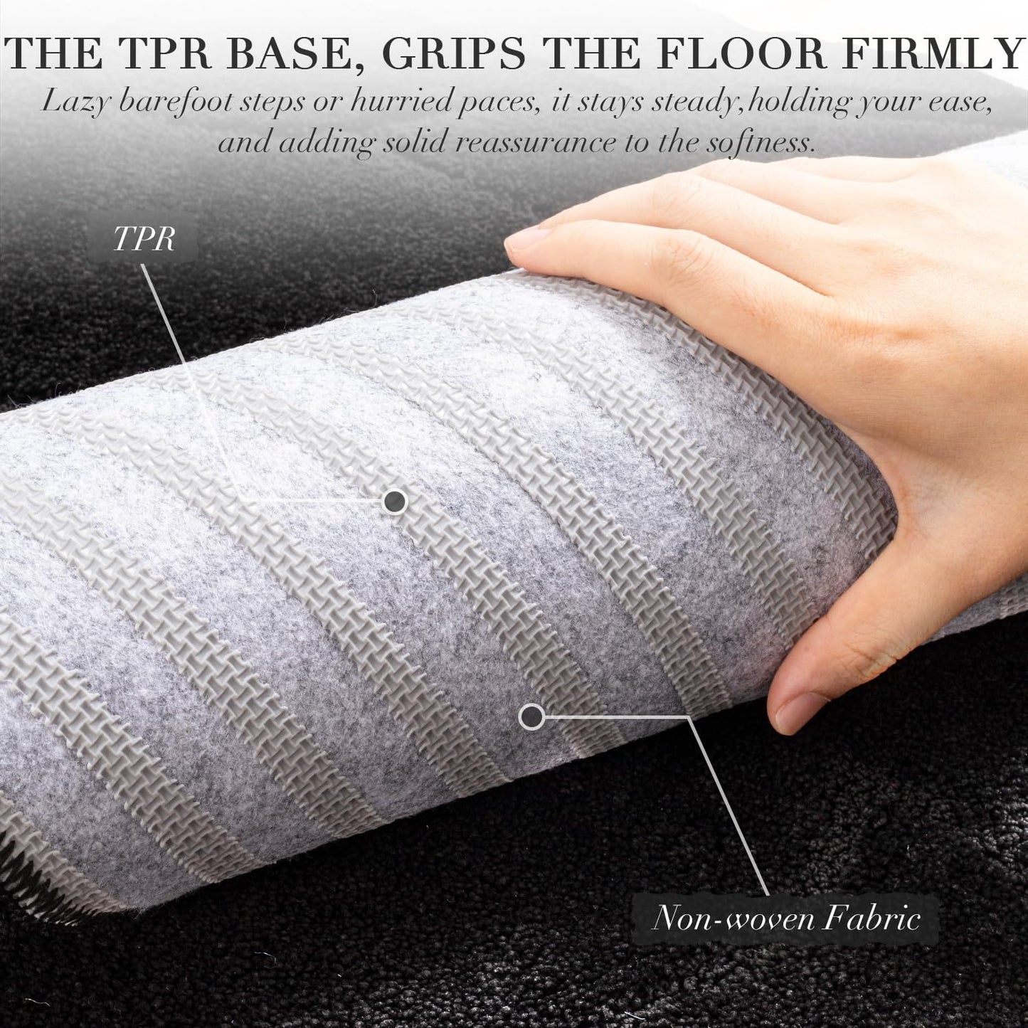 Large Bathroom Rugs Runner, 22x47 Extra Soft Absorbent Shaggy Long Bath Mats, Non-Slip Machine Washable Modern Bath Carpet Runner for Bathroom Laundry Room Kitchen (Black)
