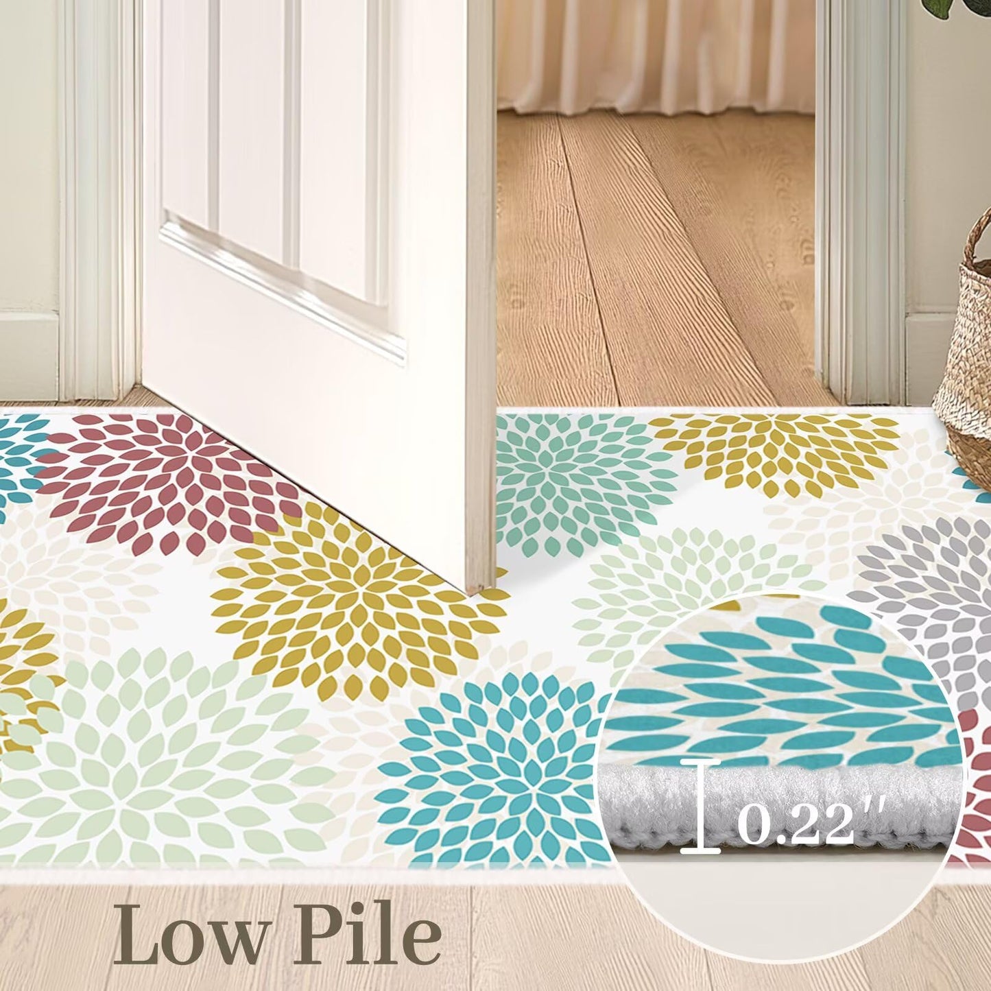 Boho Floral Runner Rug 2x6 for Hallways Flower Floor Carpet Washable Kitchen Runners Florals Hallway Rugs Flowers Entrance Door Mat Indoor Non Slip Area Rugs for Entryway,Laundry,Bedroom Bedside