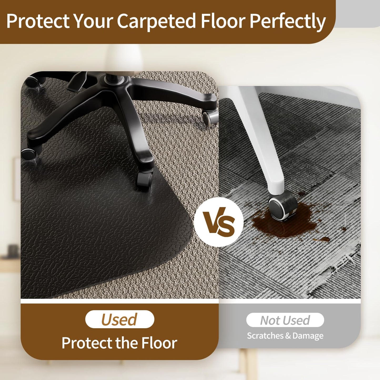 Office Chair Mat for Carpet 48”x 60”, Heavy Duty Desk Chair Mat for Low Pile Carpet with Cleats, Black Plastic Floor Mat for Gaming Chair, Smooth Rolling Carpet Chair Mat Protector