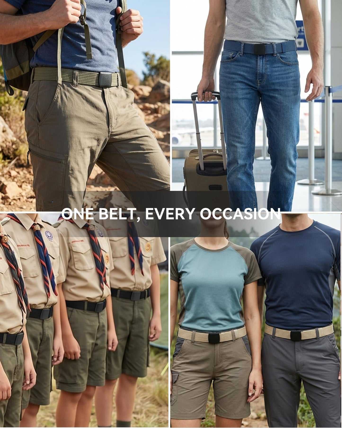 CHAOREN Nickel Free Web Belt Men - TSA Approved Non Metal Buckle Nylon Belt, Travel with Confidence and Ease (38mm)