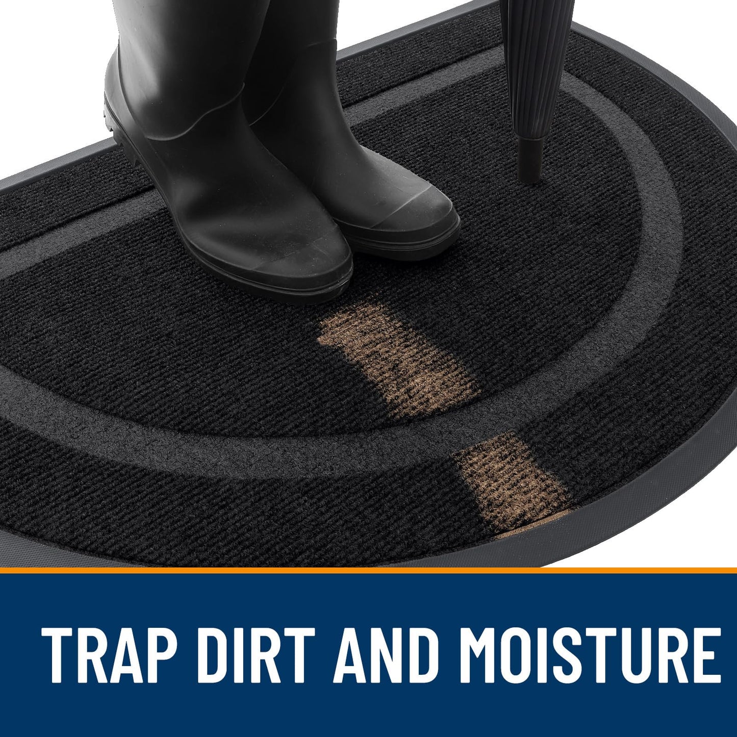 OLANLY Half Circle Door Mat Indoor Outdoor Entrance Welcome, Waterproof All-Season, All-Weather Doormat, Sturdy Natural Rubber, Low Profile, Easy Clean Patio Porch Entryway Mat, 47x32, Black