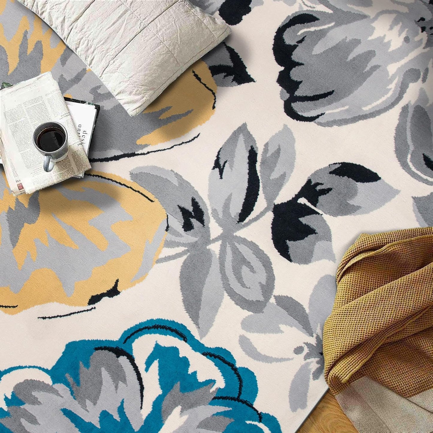 Rugshop Modern Floral Design for Living Room,Bedroom,Home Office,Kitchen Non Shedding Area Rug 5' X 7' Cream