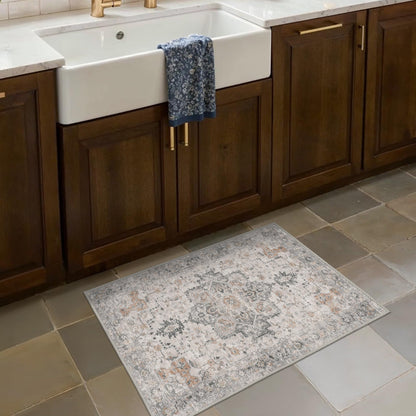 BESBLEE Area Rug 2x3 Doormat, Machine Washable Low Pile Rugs, Small Retro Entryway Mat for Entrance, Hallway, Kitchen and Corridor, Light Taupe Brown