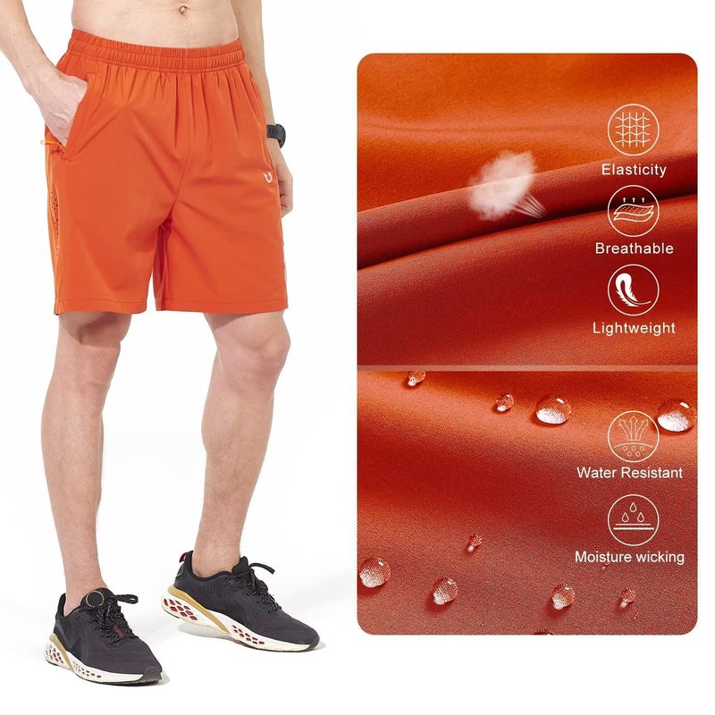 NORTHYARD Men's Athletic Running Shorts Gym Workout 7"/9"/5" Quick Dry Lightweight Sports Basketball Tennis 3 Zipper Pockets Orange L