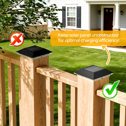 Mlambert 4 Pack Solar Post Cap Lights Outdoor - 3 Lighting Modes Waterproof LED Solar Post Lights Fit 3.5×3.5 Wood/4×4 Vinyl Fence Deck Posts, Black