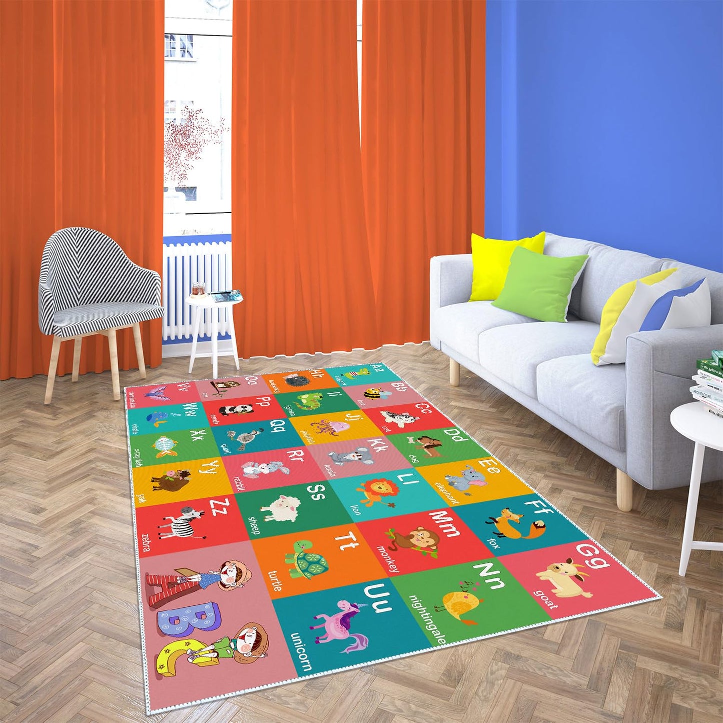 ABC Alphabet Education Rug, Kids Fun Game Carpet Children's Room, Playroom, Classroom, Non-Slip Washable Crawl Floor Mat (Animal 47x71in)