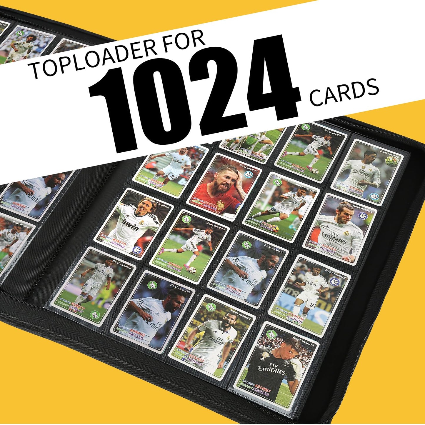 16 Pocket Ringless Side Loading Trading Card Binder, 1024 Cards PU Fixed Page Zipper Card Album for TCG Sports Game Cards, Not Fit Top Loaders (Marble Grey)