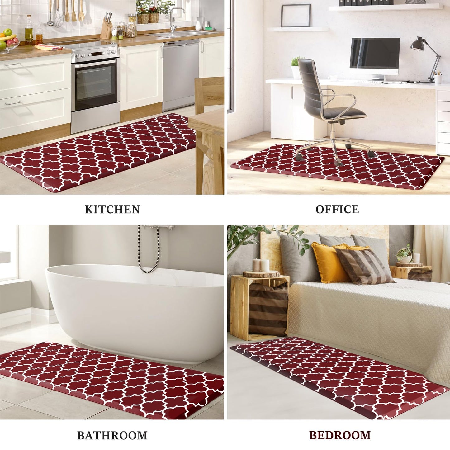 WISELIFE Anti Fatigue Floor Mat - 4/5 Inch Thick Kitchen Mat Non Slip Waterproof Heavy Duty Ergonomic Comfort Mat Durable for Home, Office, Sink, Laundry,(24" x 70", Red)