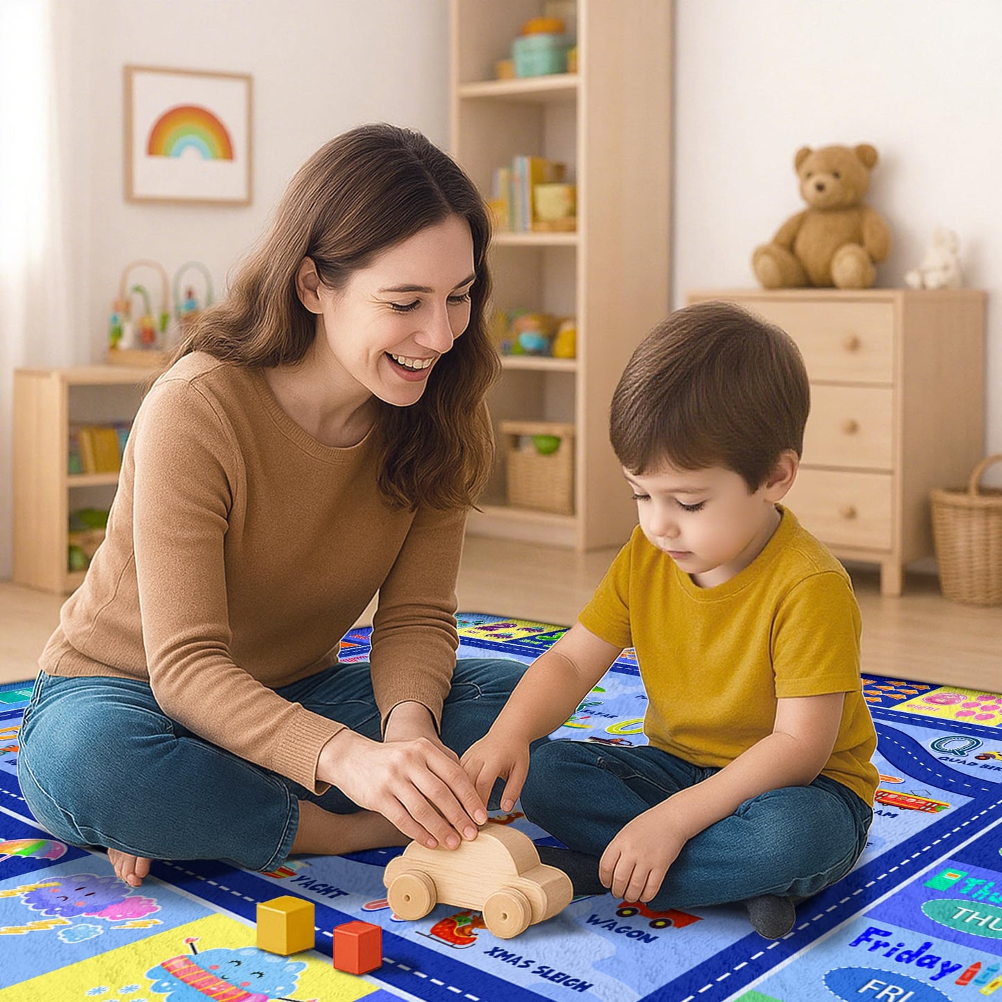 Kids Rug for Playroom, Educational Classroom Rug for Kids Room, Washable Nursery Rugs, Soft Non-Slip Play Mat for Learning ABC Carpet, Vehicles, Numbers, Animals, Colors, Shape, Season 4x6 Feet