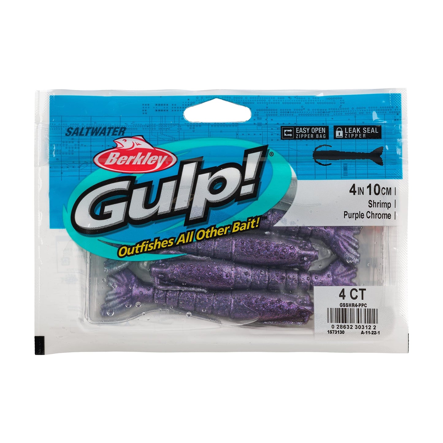 Berkley Gulp! Saltwater Shrimp Fishing Soft Bait, Purple Chrome, 4"
