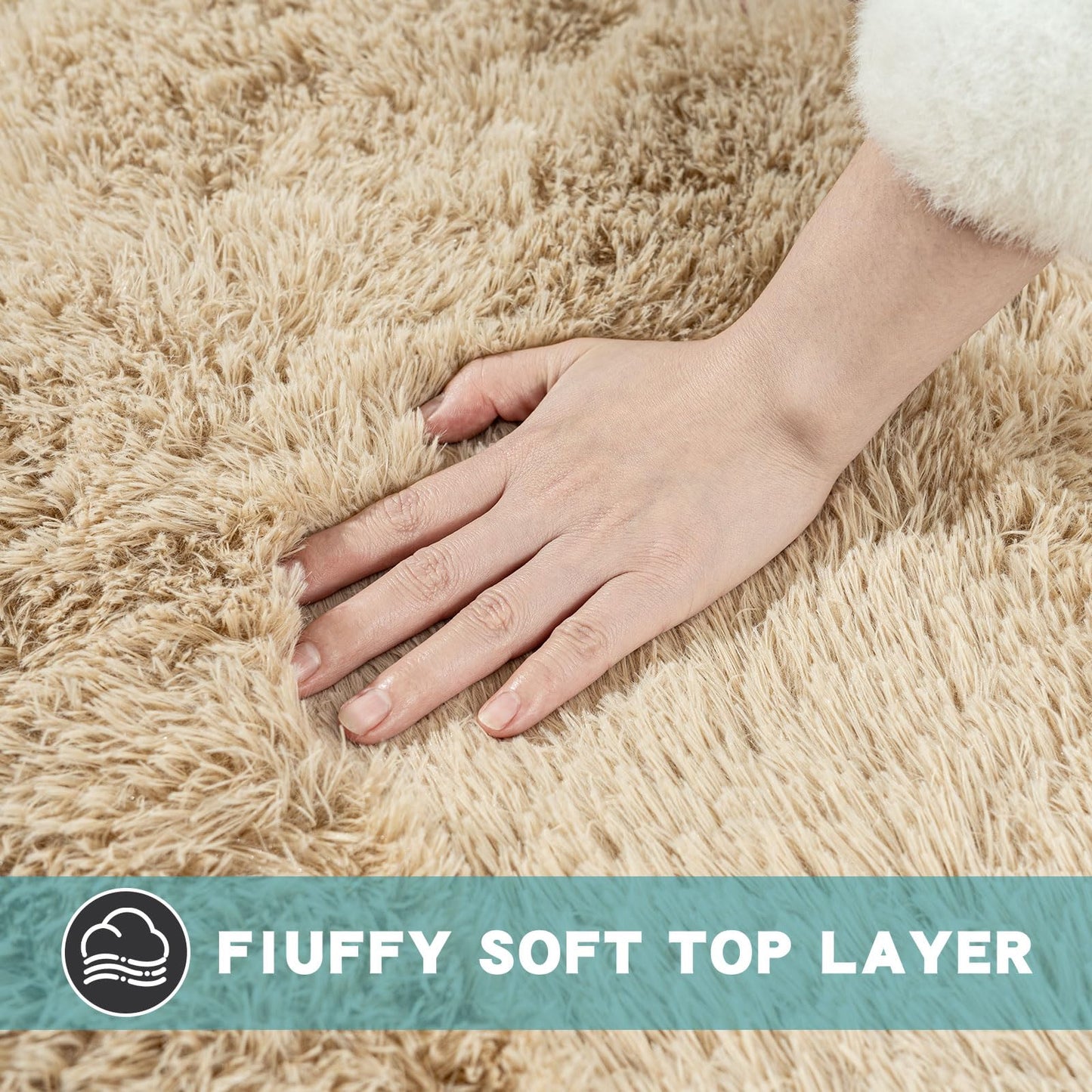 AAFKK 8x10 Area Rugs for Living Room, Fluffy Shaggy Rug Soft Carpets, Big Rugs for Bedroom Nursery Kids Room Dorm Home Decor Aesthetic, Light Tan