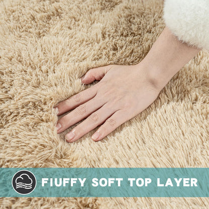 AAFKK 8x10 Area Rugs for Living Room, Fluffy Shaggy Rug Soft Carpets, Big Rugs for Bedroom Nursery Kids Room Dorm Home Decor Aesthetic, Light Tan