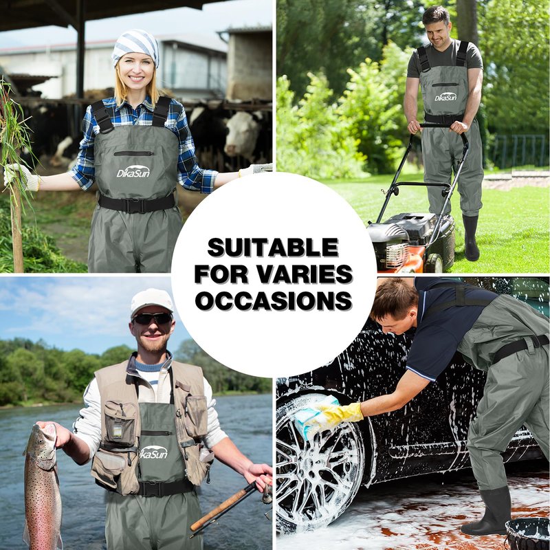 DikaSun Fishing Waders for Men & Women, Waterproof 2-Ply Nylon/PVC Chest Wader with Boots for Outdoor Sizes 4-13 Bootfoot