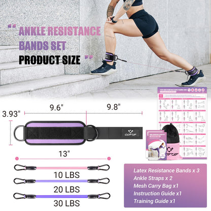 Ankle Resistance Bands With Cuffs for Working Out, Kickbacks, Hip, Leg and Glute Exercise - Training Poster Included - for Women