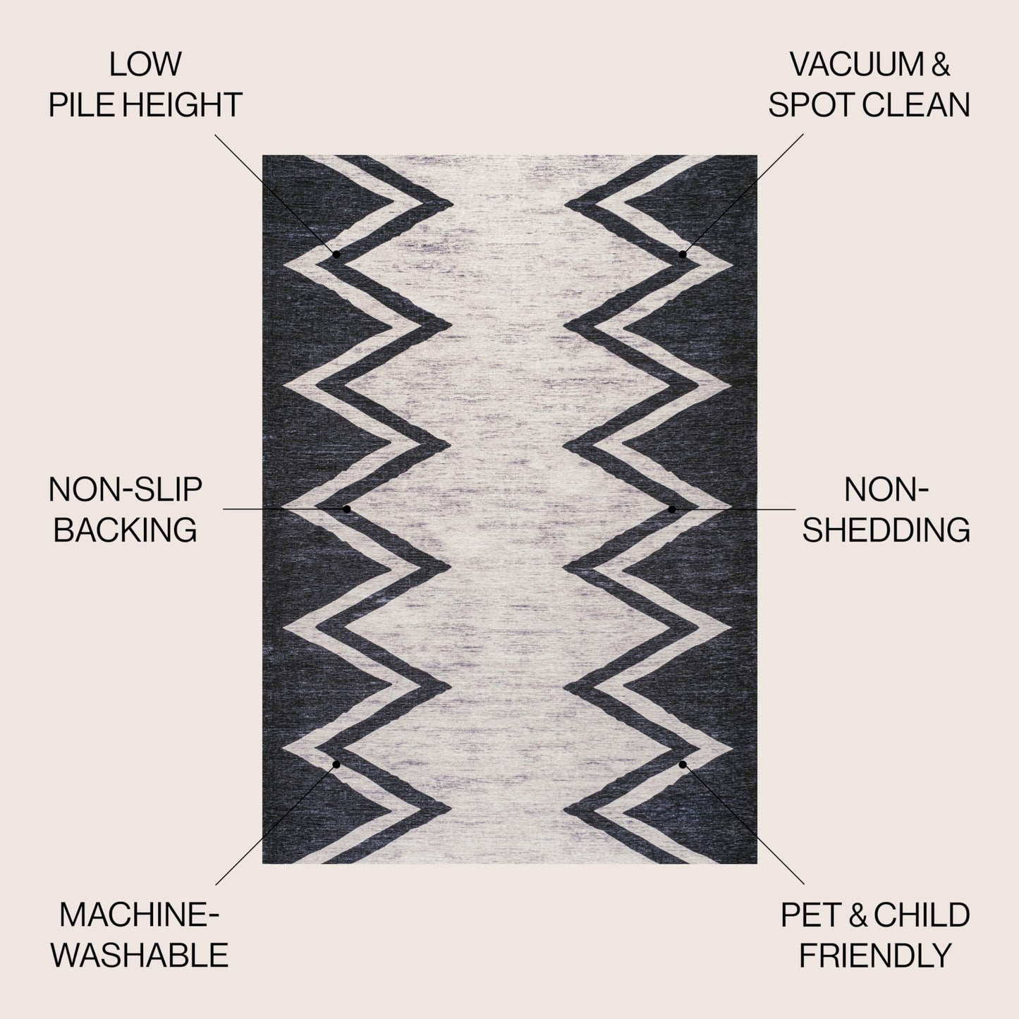 JONATHAN Y Machine Washable Ivory/Navy Indoor Area Rug 4X6 ft, Siksak Modern Chevron Border for Living Room, Bedroom, Kitchen, Office, Easy-Cleaning, Pet-Friendly, Non-Shedding WSH124A-4