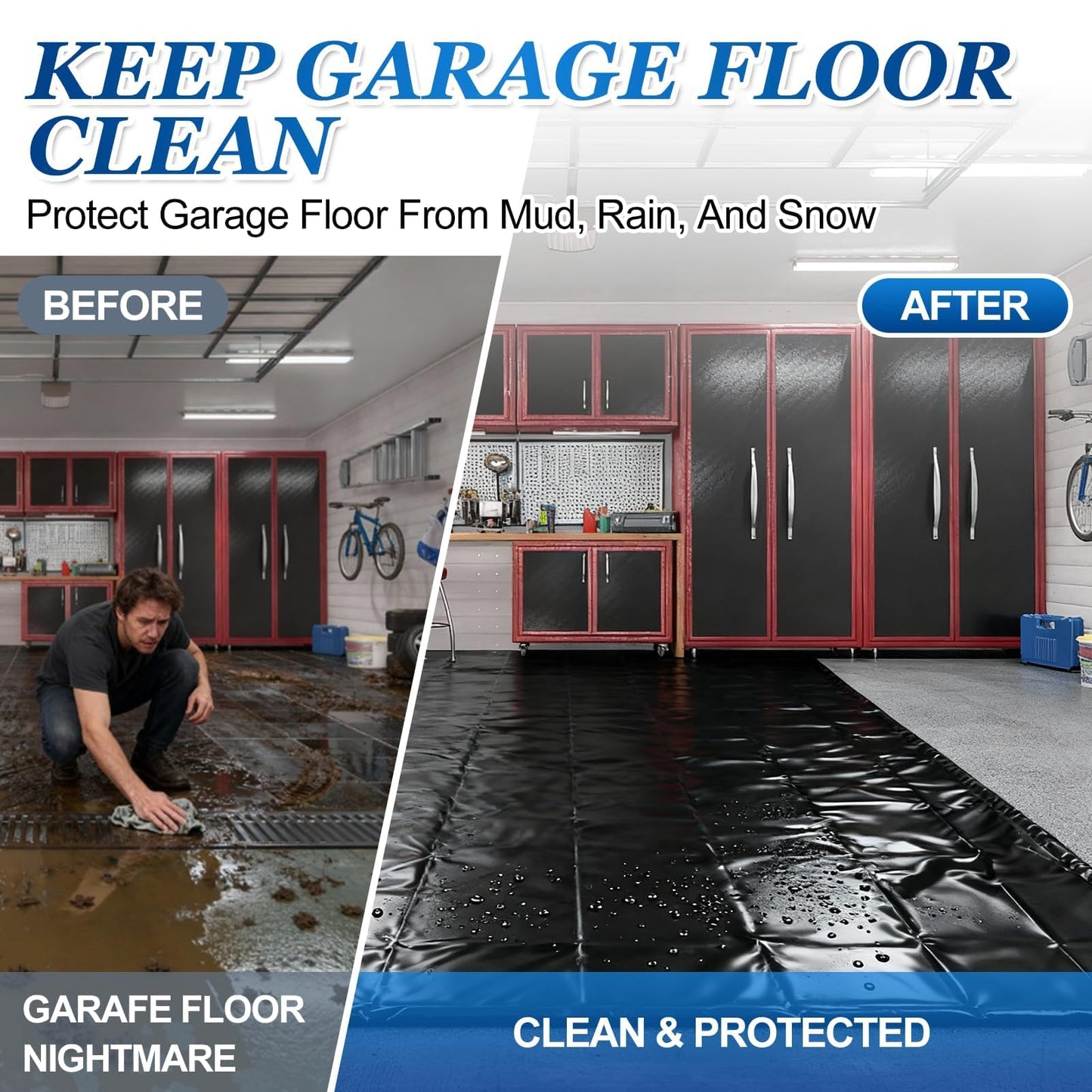 HolaDream Non-Slip Garage Floor Mat(7'X9'), Upgraded PVC Containment Mat with a Rubber Wiper and Stay Put Corners - Heavy Duty Waterproof Protection from Snow, Rain and Mud for Cars, SUV, Trucks