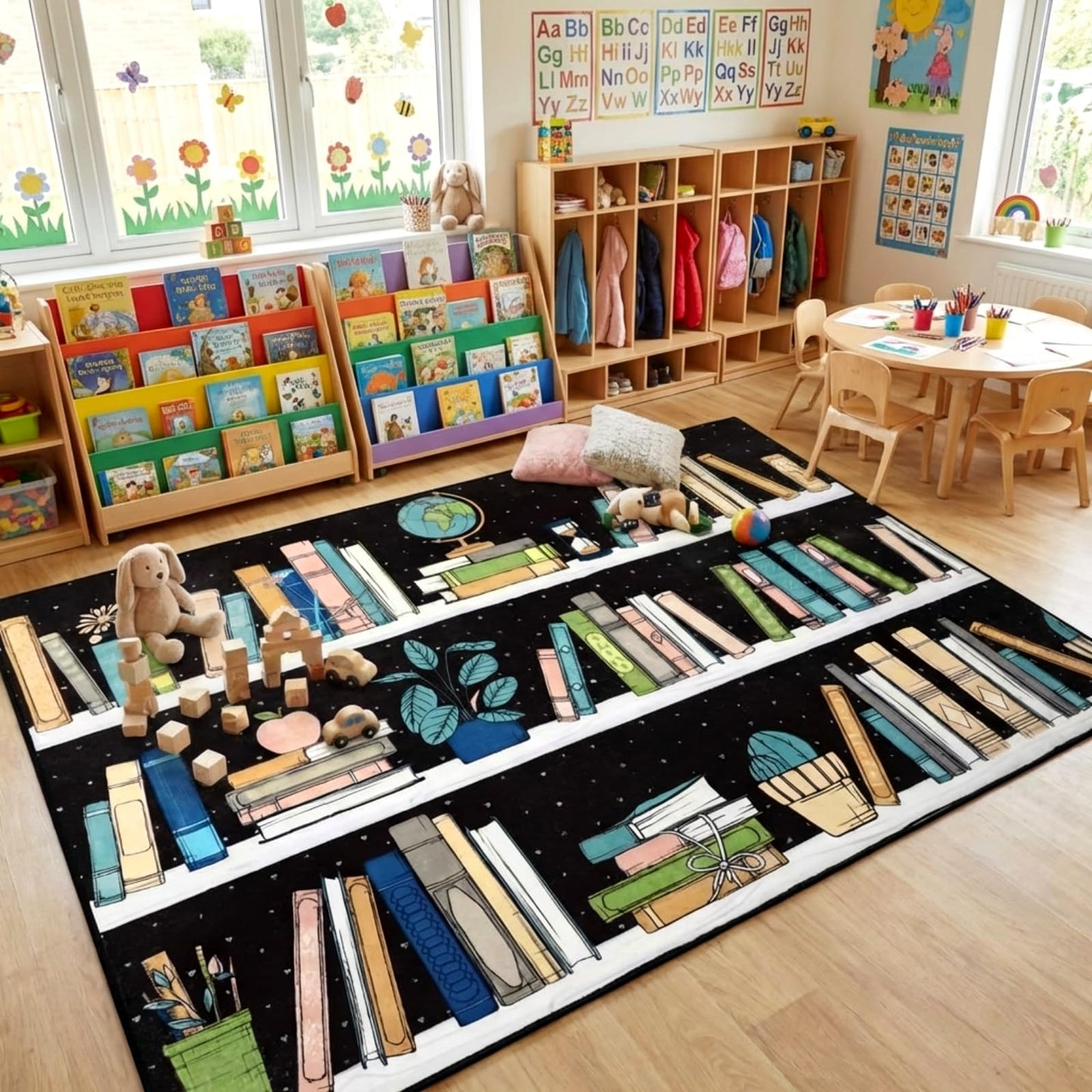 Breling 6 x 9 ft Bookshelf Reading Nook Rug Calming Corner Rug, Library Themed Classroom Floor Quote Non-Slip Reading Corner Emotion Soft Fluffy for for Classroom, Preschool, Playroom