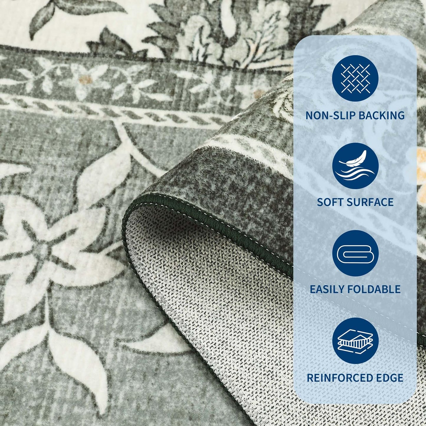 GarveeHome Provence Fog 2x6 Washable Kitchen Runner Rugs Non Slip Vintage Boho Cottage Long Rug for Hallways Bedroom Entryway Bathroom Mat with Rubber Back