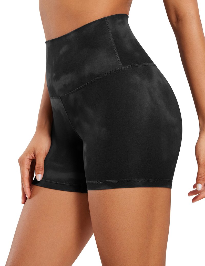 CRZ YOGA Butterluxe Biker Shorts 4'' - High Waisted Booty Workout Volleyball Yoga Womens Spandex Black Tie Dye Flowers Large