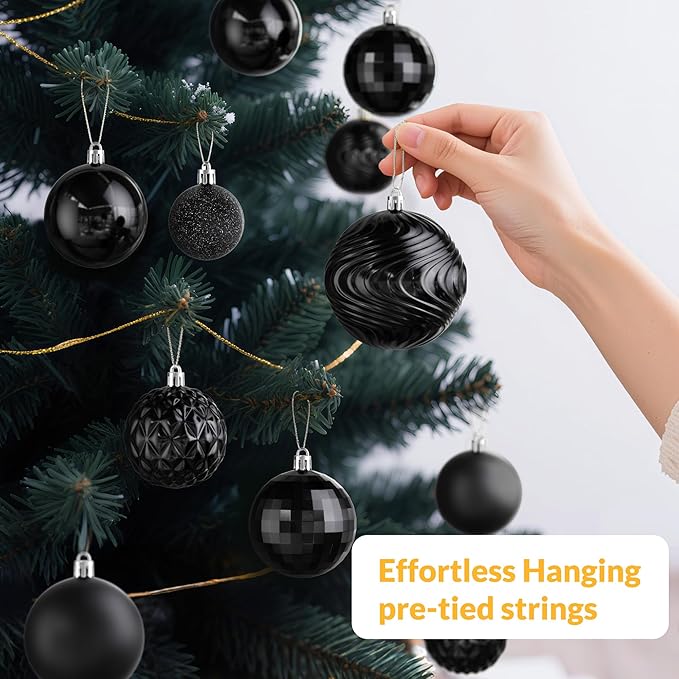 Annecy Christmas Tree Ornaments - 36 PCS Shatterproof Christmas Ball Ornaments Set for Holiday, Wreath & Party Decorations (Multi-Size, Black)