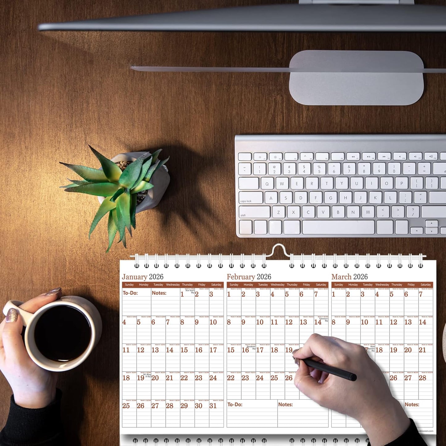 2026-2029 Yearly Wall Calendar by STRIVE ZEN, Quarterly Planner, Move a Page, Julian Date, January 2026 to December 2029, Thick Paper, Vertical, Rolling 12 months, 36" x 17", 4 Full Years, 48 Months