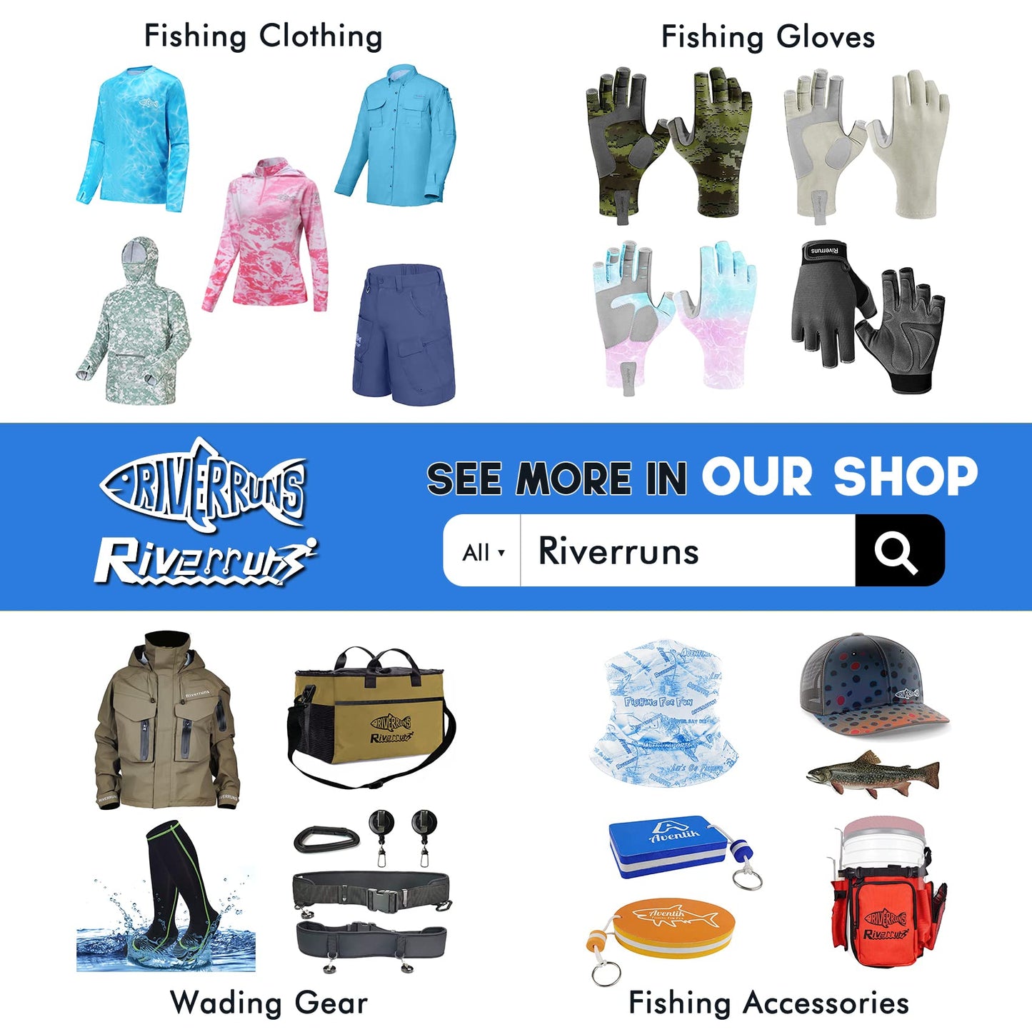 Riverruns UPF 50+ Men's Fishing Shirts Long Sleeve UV Protection Shirts Water-Repellent for Hiking, Fishing, Camping (Blue,Large)