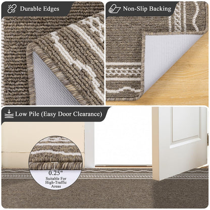 Ileading Indoor Door Mat 2x3ft, Absorbent Dog Muddy Paws Mats, Low-Profile Entrance Small Runner Carpet with Non-Slip Rubber Backing, Washable Inside Welcome Mat for Hallway,Entryway,Kitchen (Brown)