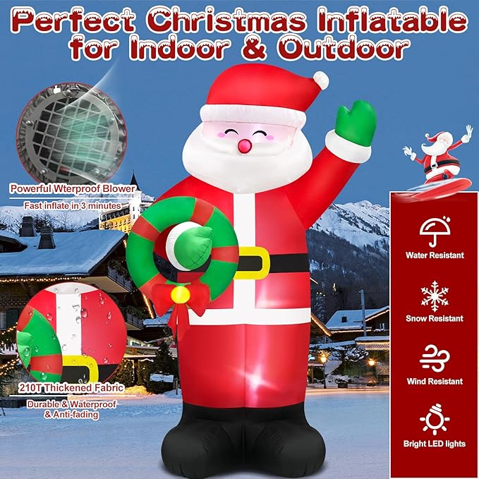 Danxilu 14FT Giant Christmas Inflatables Santa Claus with Wreath Built-in LED Lights, Blow Up Inflatable Christmas Decorations Outdoor for Yard Patio Garden Xmas Party Lawn Holiday Decor