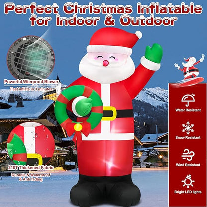 Danxilu 14FT Giant Christmas Inflatables Santa Claus with Wreath Built-in LED Lights, Blow Up Inflatable Christmas Decorations Outdoor for Yard Patio Garden Xmas Party Lawn Holiday Decor