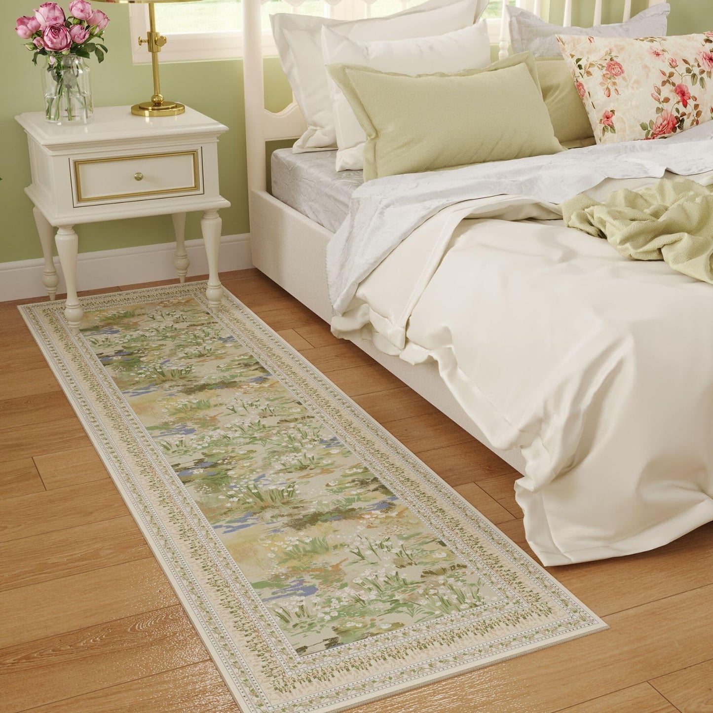 Rugcomf 2x6 Runner Rug Impressionist-Style Vintage Kitchen Rugs Non Slip Washable Soft Carpet Runner for Kitchen Laundry Bedroom Bathroom, Beige