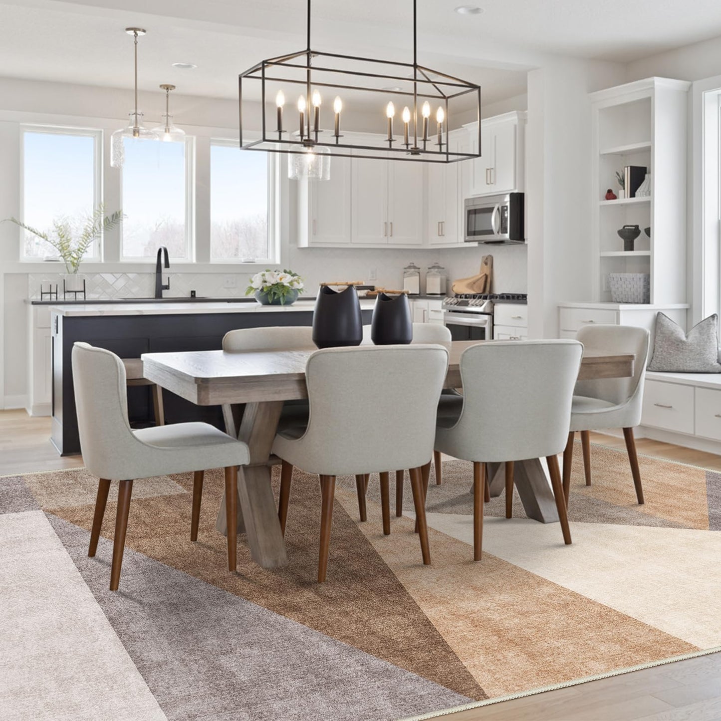 Puino Washable Modern Area Rug: 5x7 Geometric Area Rugs for Living Room & Bedroom with Non-Slip Backing Modern Geometric Carpet for Living Room Brown 5'x7'.