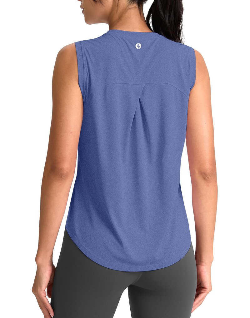 SANTINY Women's Sleeveless Workout Tops Breathable Lightweight Active Tennis Yoga Shirts Athletic Running Tank Tops for Women (Heather Blue_S)