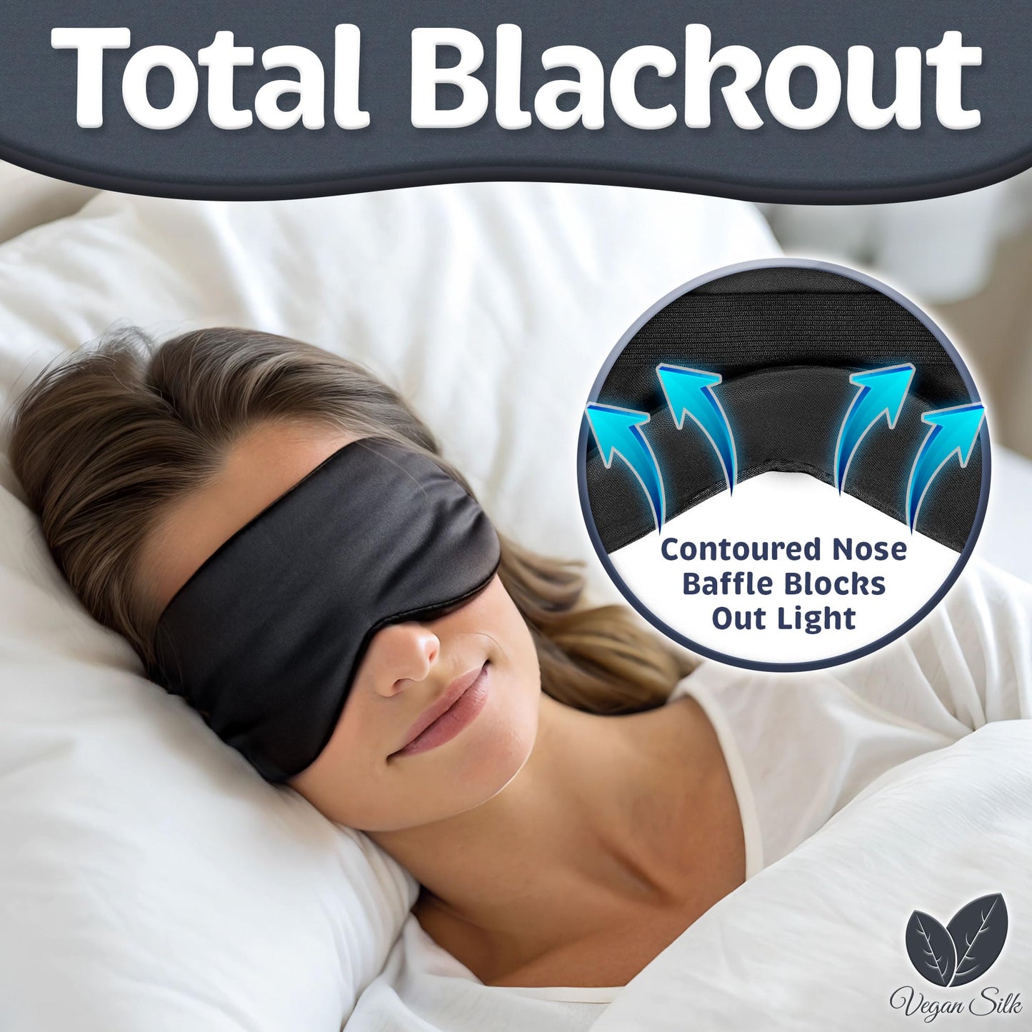 Sleep Mask - Navy Gray, 100% Bamboo Viscose - Eye Mask - Blackout Blindfold for Women & Men - Reusable Eye Cover for Travel - Comfortable, Lightweight & Contoured Sleeping Shades