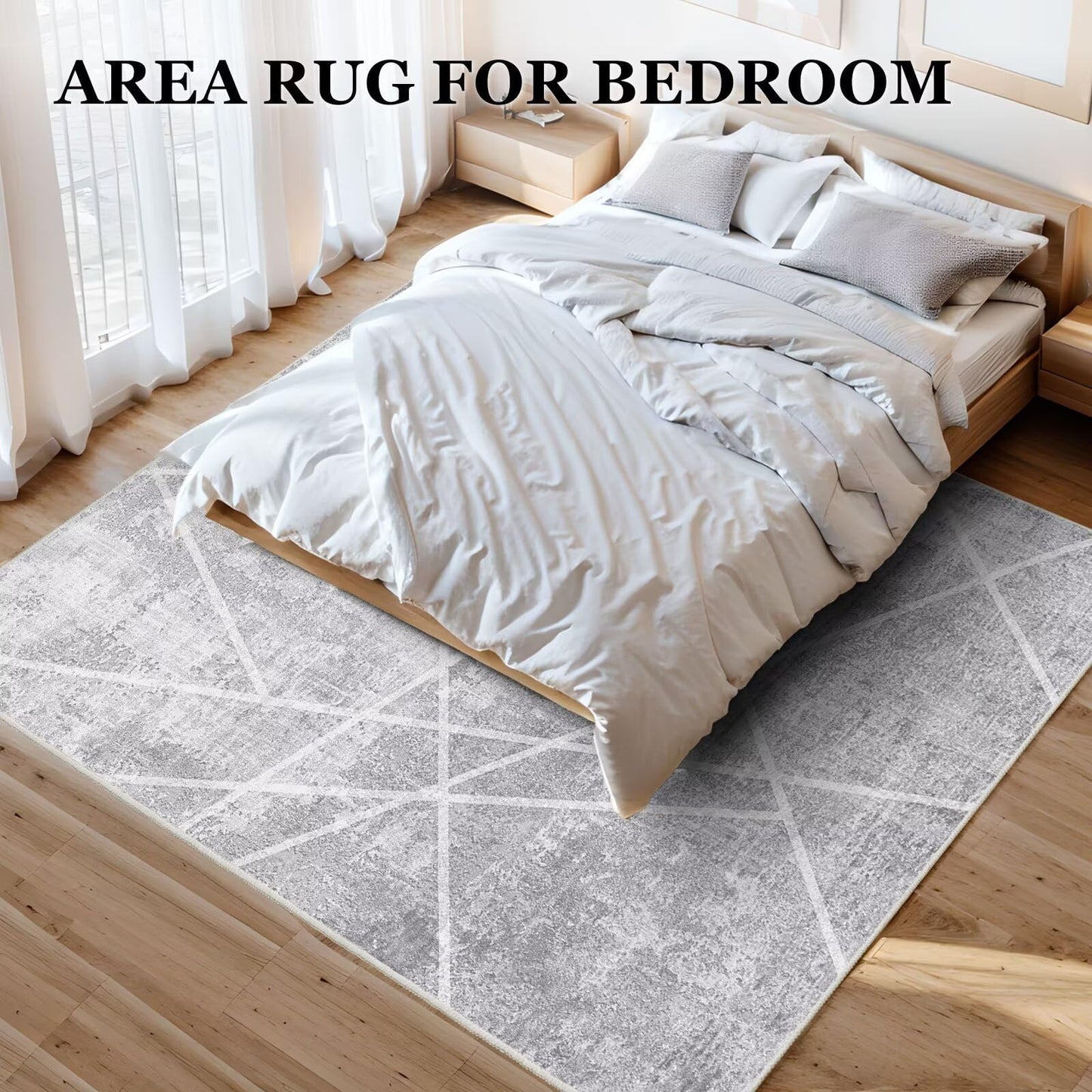 Vamcheer Modern Area Rug 5x7 - Upgraded 10mm Thick Sponge for Exceptional Comfort, Abstract Area Rug for Living Room/Bedroom/Office, Non-Shedding & Easy to Clean, Grey White Oblique Lines