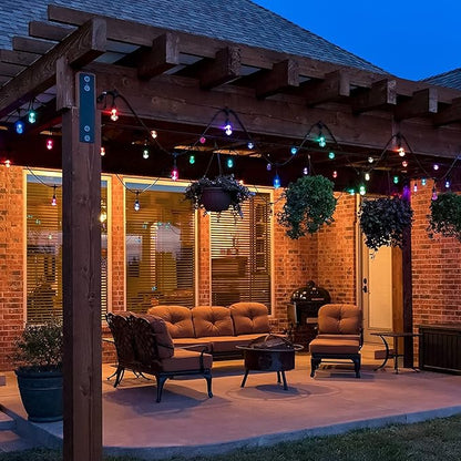 Commercial Grade 48FT LED Outdoor String Lights with Remote Control - Shatterproof Waterproof Color Changing Christmas Lights, Dimmable for Patio, Garden, Wedding Decor