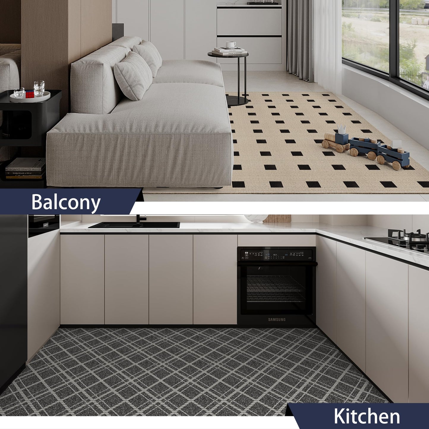 Candockway Carpet Tiles Peel and Stick, Squares Anti-Slip Carpet Floor Tile 12 Pcs 15.75'' x 15.75'', 0.38'' Thick, Reusable Waterproof Carpets for Living Room Bedroom